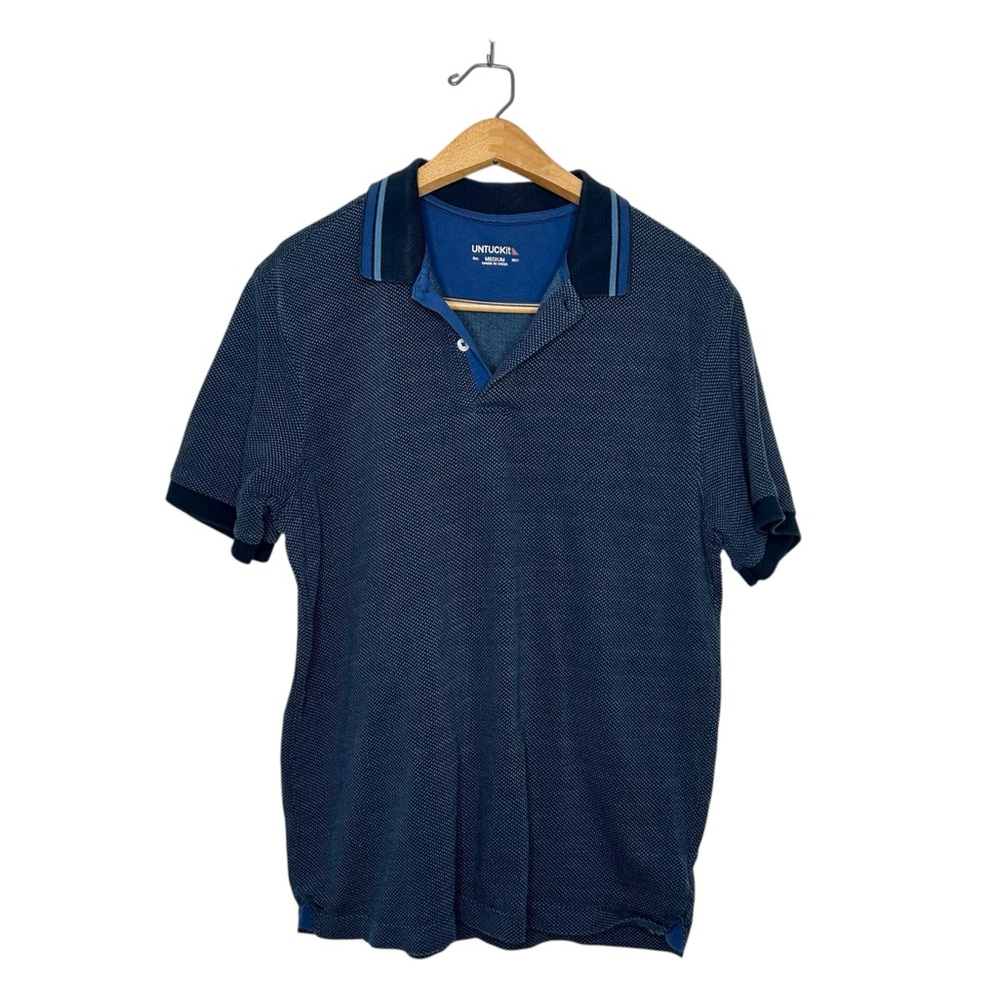 UnTuckit Mens Aiden Business Casual Polo Shirt Blue Pima Cotton Medium M‎